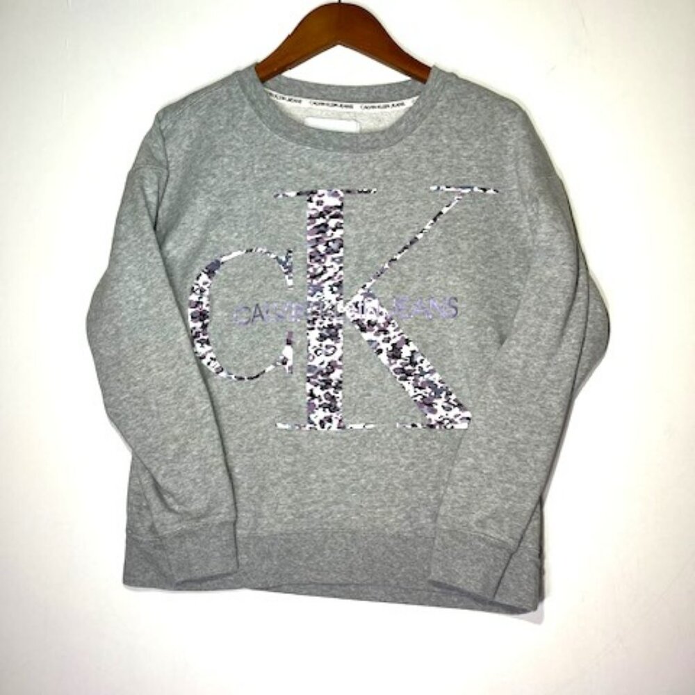 Calvin Klein Jeans Women's Purple Camo Logo Retro Vintage Gray Sweatshirt Sz M